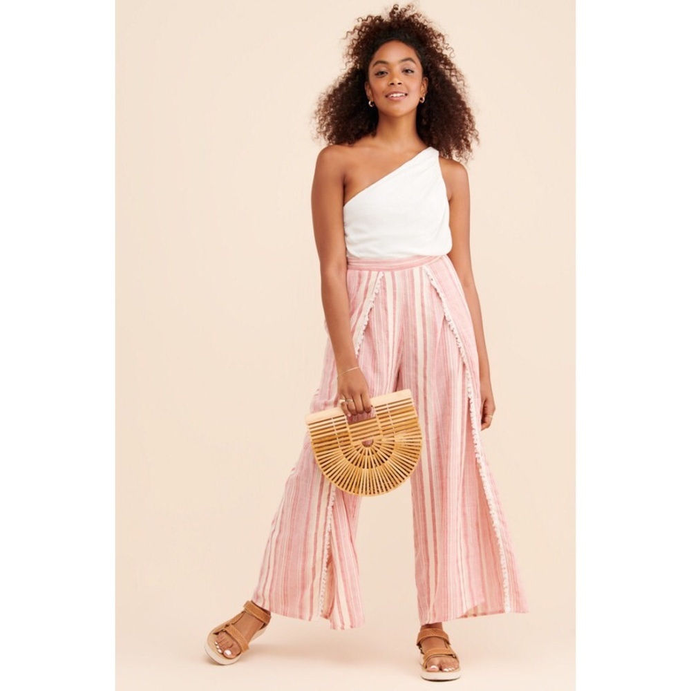 Raga Red Cream Stripes Split Wide Leg Pants